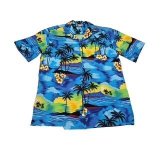 Vintage Aloha Republic Tropical Print Cotton Camp Shirt‎ Hawaiian Men's L